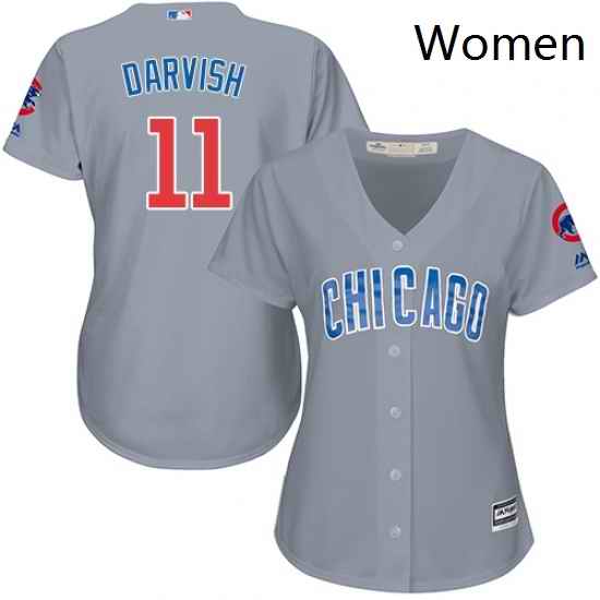 Womens Majestic Chicago Cubs 11 Yu Darvish Replica Grey Road MLB Jersey